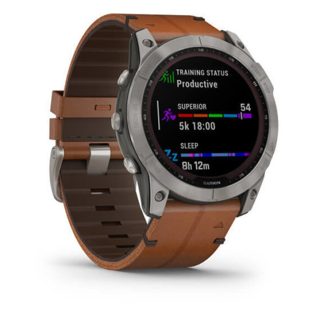 Garmin Fenix 7X Sapphire Solar Titanium w. Chestnut Leather Band (010-02541-19)