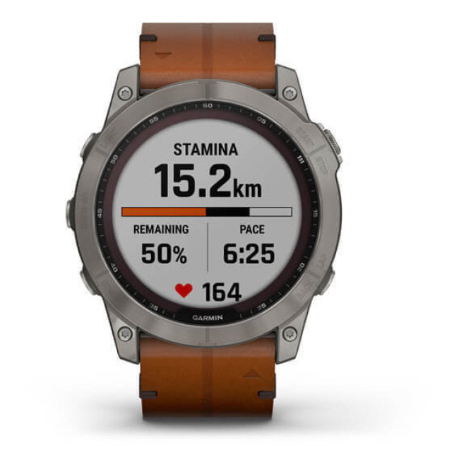 Garmin Fenix 7X Sapphire Solar Titanium w. Chestnut Leather Band (010-02541-19)