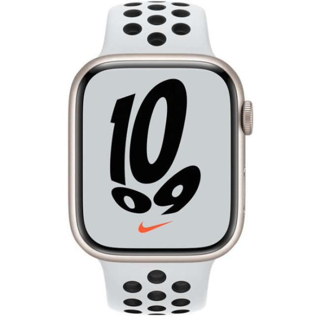 Apple Watch Nike Series 7 GPS 45mm Starlight Aluminum Case w. Pure Platinum/Black Nike Sport Band (MKNA3)