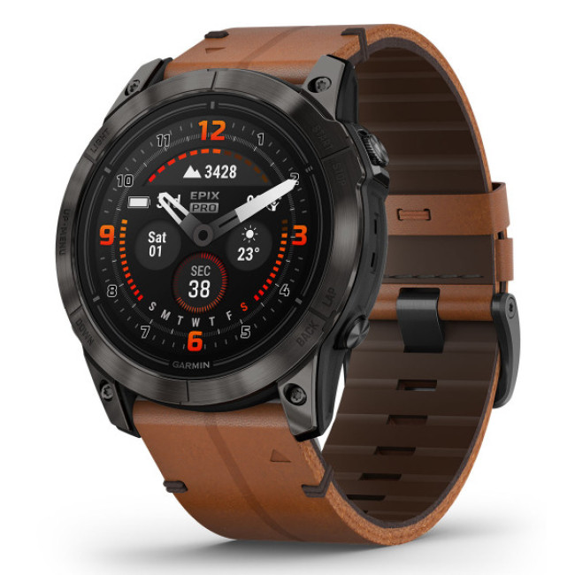 Garmin Epix Pro Gen 2 Sapphire 51mm Carbon G. DLC Tit. with Chestnut L. Band (010-02804-30)