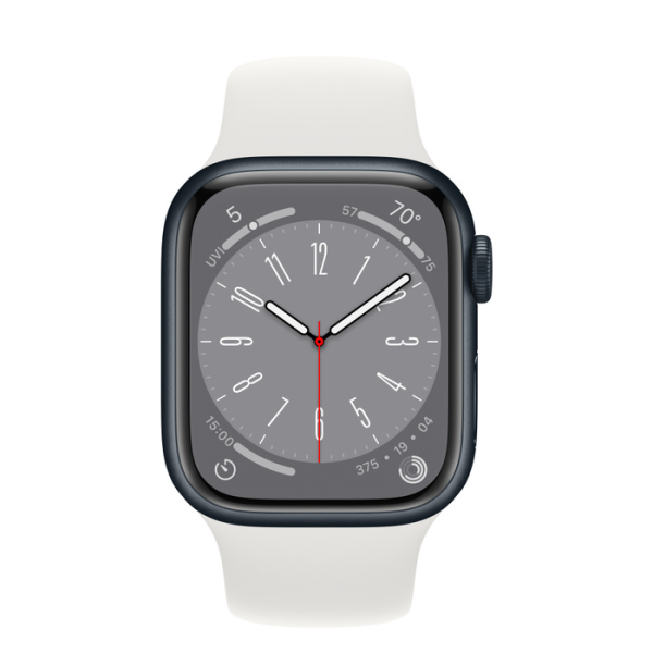 Apple Watch Series 8 GPS 41mm Midnight Aluminum Case w. White Sport Band M/L (MNPC3+MP6X3)