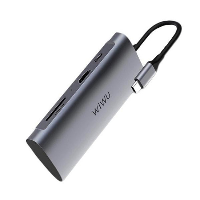 Мультипортовий адаптер WIWU Adapter Alpha 731HP USB-C to 3xUSB30+HDMI+USB-C+SD+TF Card Grey