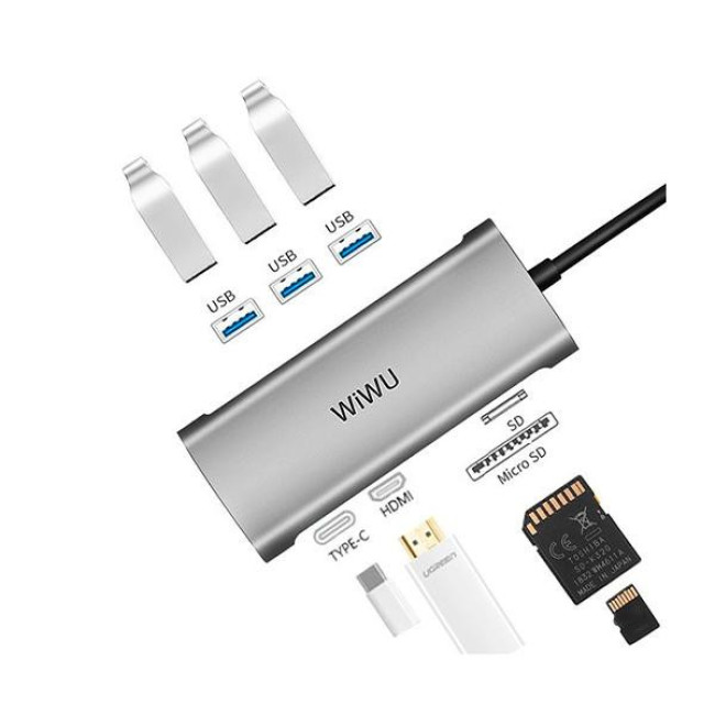 Мультипортовий адаптер WIWU Adapter Alpha 731HP USB-C to 3xUSB30+HDMI+USB-C+SD+TF Card Grey