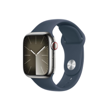 Apple Watch Series 9 GPS + Cellular 41mm Silver S. Steel Case w. Storm Blue Sport Band - M/L (MRJ33)