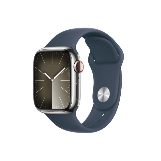 Apple Watch Series 9 GPS + Cellular 41mm Silver S. Сталевий корпус з. Спортивний ремінець Storm Blue - M/L (MRJ33)