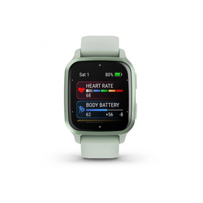 Garmin Venu Sq 2 Metallic Mint Aluminum Bezel with Cool Mint Case and Silicone Band (010-02701-02/12)