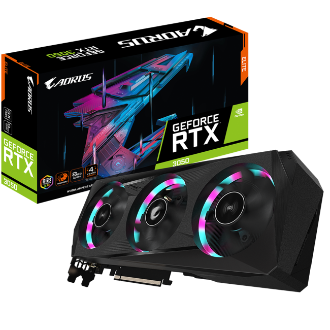 Видеокарта GIGABYTE GeForce RTX3050 8Gb AORUS ELITE (GV-N3050AORUS E-8GD)