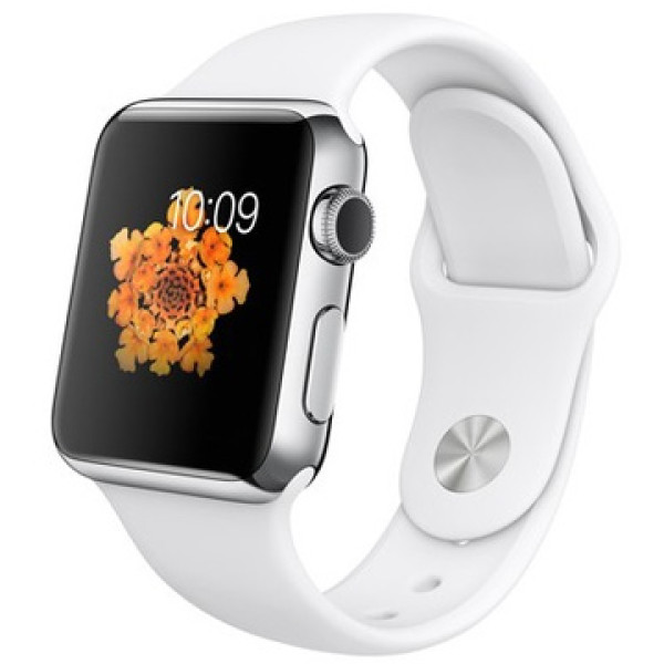 Умные часы Apple Watch 38mm Stainless Steel Case with White Sport Band (MJ302) CPO