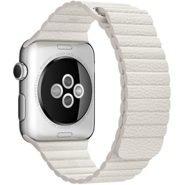 Умные часы Apple Watch 42mm Stainless Steel Case with White Leather Loop Medium (MMFV2)