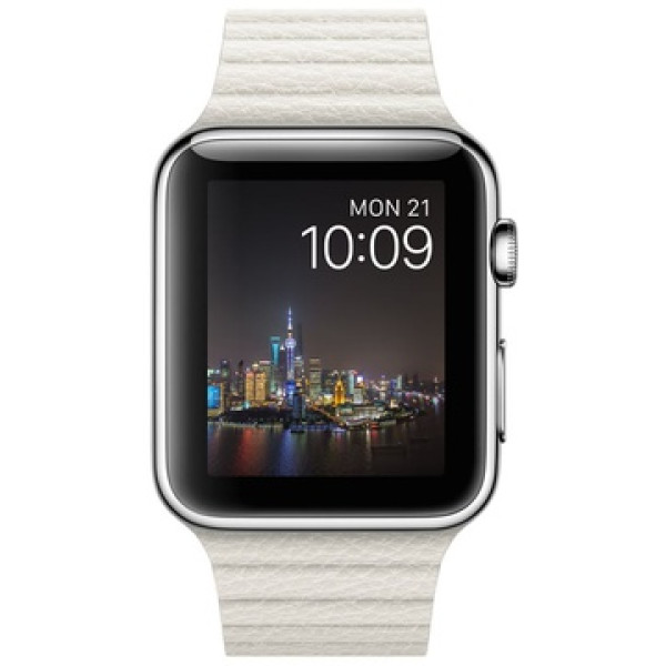 Умные часы Apple Watch 42mm Stainless Steel Case with White Leather Loop Medium (MMFV2)