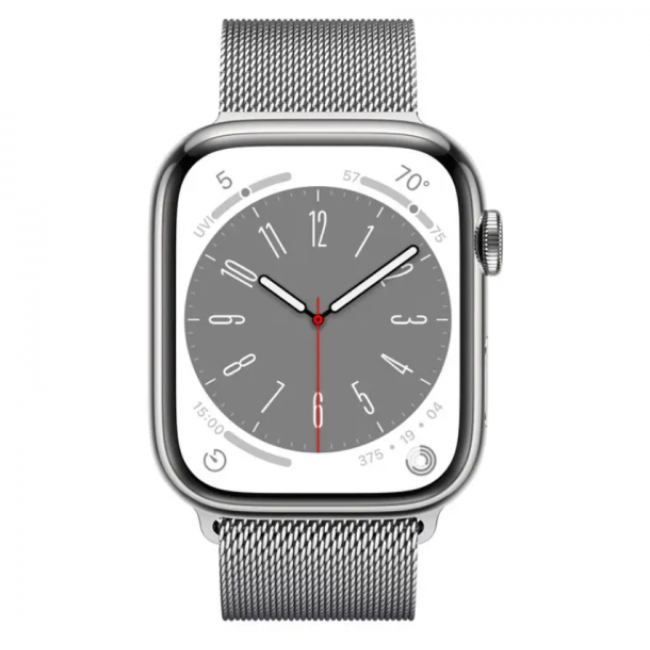 Apple Watch Series 8 GPS + Cellular 41mm Silver S. Steel Case w. Milanese Loop Silver (MNJ73/MNJ83)