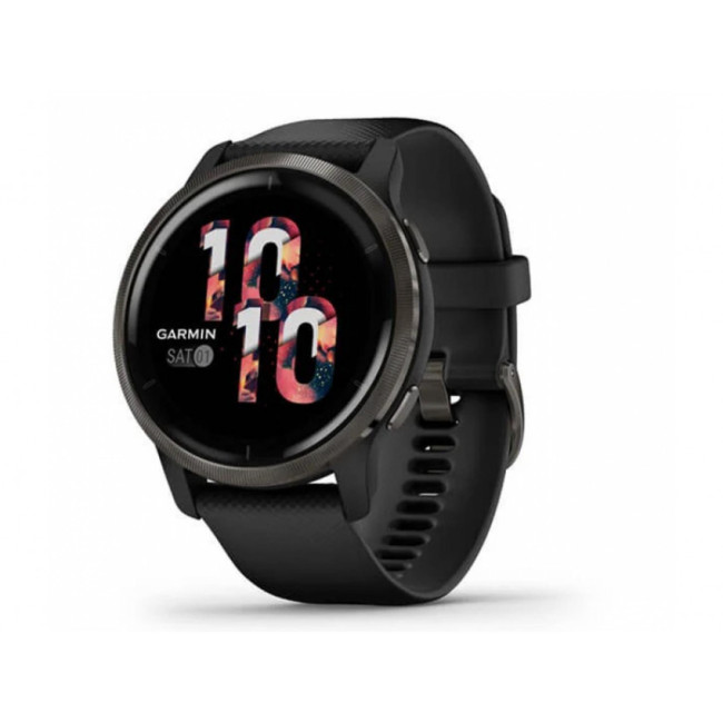 Garmin Venu 2 Slate Stainless Steel Bezel with Black Case and Silicone Band (010-02430-11/01)