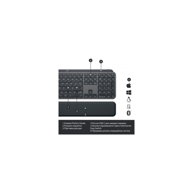 Клавиатура Logitech MX Keys Plus Advanced Wireless Illuminated Keyboard with Palm Rest Graphite (920-009416)