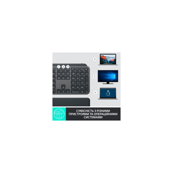 Logitech MX Keys Plus Advanced Wireless Illuminated Keyboard with Palm Rest Graphite (920-009416)