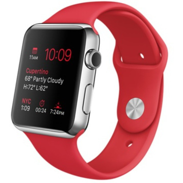 Умные часы Apple Watch 42mm Stainless Steel Case with Red Sport Band (MLLE2)