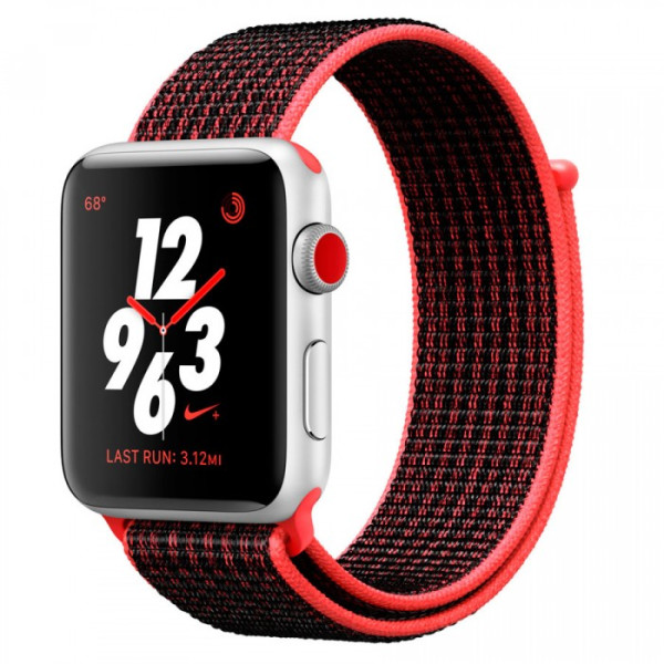 Apple Watch Nike+ 42mm Series 3 GPS + Cell. Silver Alu. Case w. Bright Crim/Bl Nike Sp L (MQLE2)