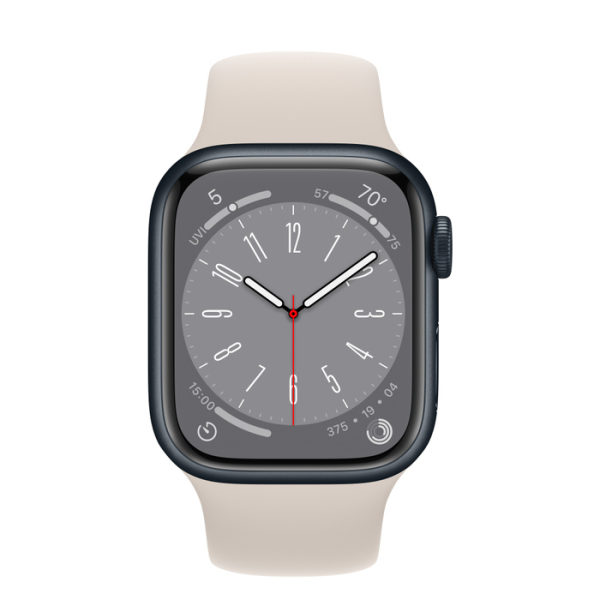 Apple Watch Series 8 GPS 45mm Midnight Aluminum Case w. Starlight Sport Band M/L (MNP83+MPLW3)