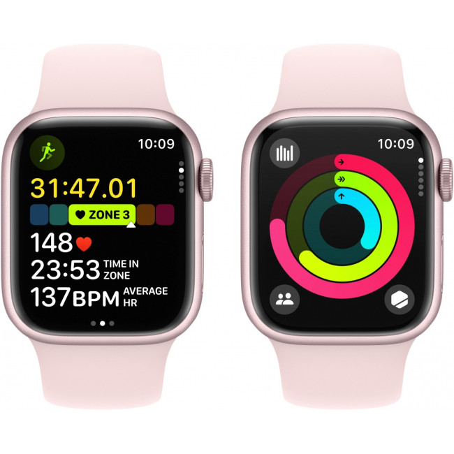 Apple Watch Series 9 GPS 41mm Pink Aluminum Case w. Light Pink Sport Band - M/L (MR943)