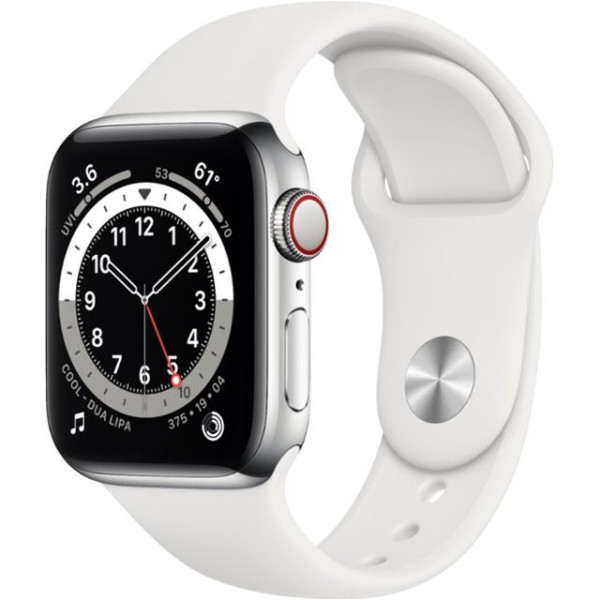 Apple Watch Series 6 GPS + Cellular 40mm Silver Stainless Steel Case w. White Sport B. (M02U3)