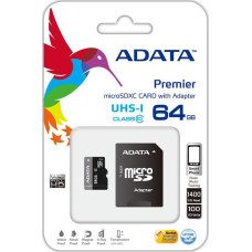 A-Data 64 GB microSDXC UHS-I + SD adapter Premier AUSDX64GUICL10-RA1