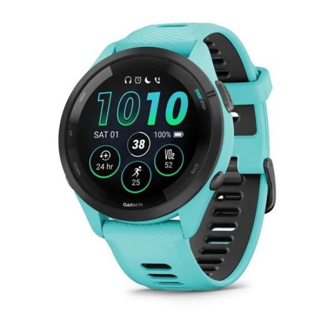 Смарт-часы Garmin Forerunner 265 Black Bezel w. Aqua Case and Aqua/Black Silicone Band (010-02810-02/12)