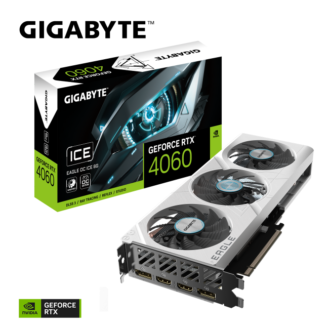 Видеокарта Gigabyte GeForce RTX4060 8Gb EAGLE OC ICE (GV-N4060EAGLEOC ICE-8GD)