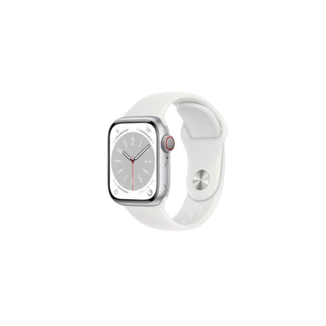 Apple Watch Series 8 GPS + Cellular 41mm Silver Aluminum Case with White Sport Band - S/M (MP4E3)