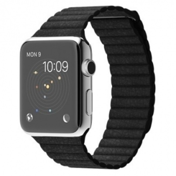 Apple 42mm Stainless Steel Case with Black Leather Loop (MJYN2)