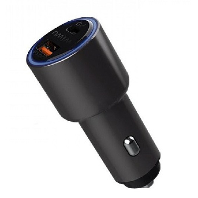 Автомобильное зарядное устройство Wiwu Car Charger, Aluminium, Quick Charge Type-C PD (18W) + USB 30 (18W) Black (PC100)