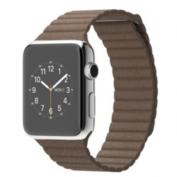Apple 42mm Stainless Steel Case with Light Brown Leather Loop (MJ402)