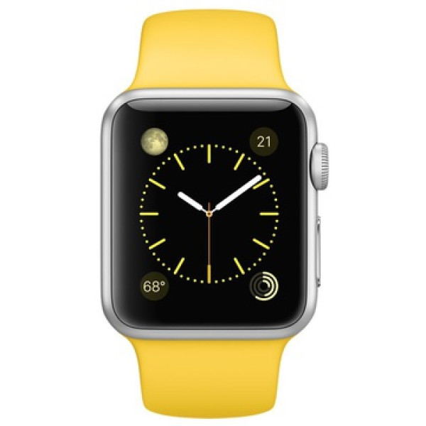 Умные часы Apple Watch Sport 38mm Silver Aluminum Case with Yellow Sport Band (MMF02)