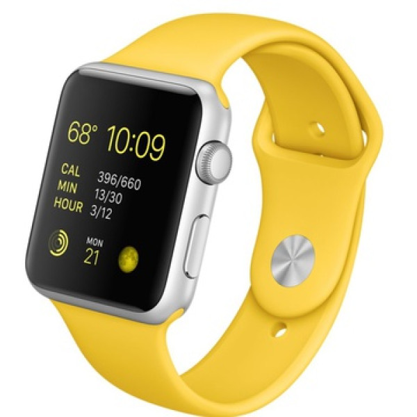 Умные часы Apple Watch Sport 42mm Silver Aluminum Case with Yellow Sport Band (MMFE2)