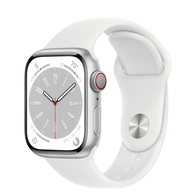 Apple Watch Series 8 GPS + Cellular 41mm Silver S. Сталевий корпус з. White S. Band (MNJ53)