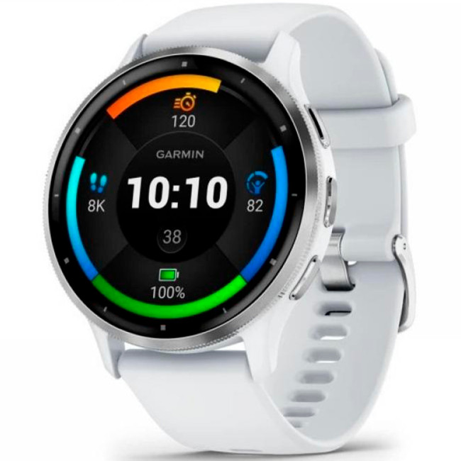 Garmin Venu 3 Silver Stainless Steel Bezel with Whitestone Case and Silicone Band (010-02784-00/50)