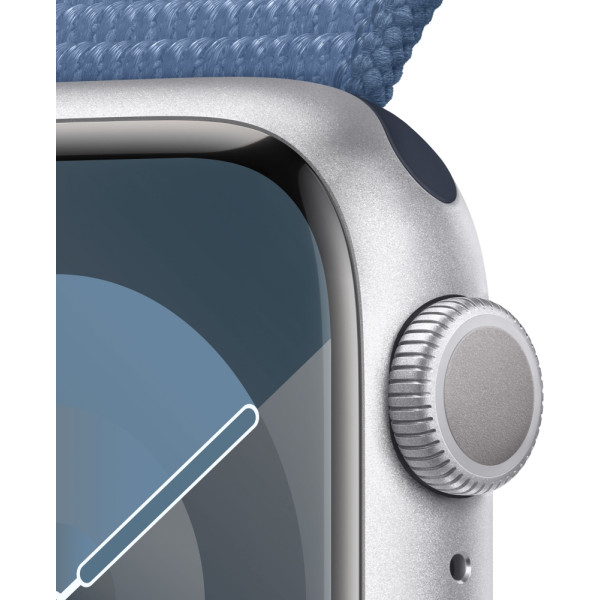 Купити Apple Watch Series 9 GPS 45mm Silver Aluminum Case зі зимовою синьою ремінцем (MR9F3)