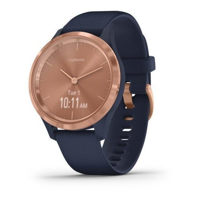 Garmin Vivomove 3s Rose Gold Stainless Steel Bezel w. Navy and Silicone B. (010-02238-03)