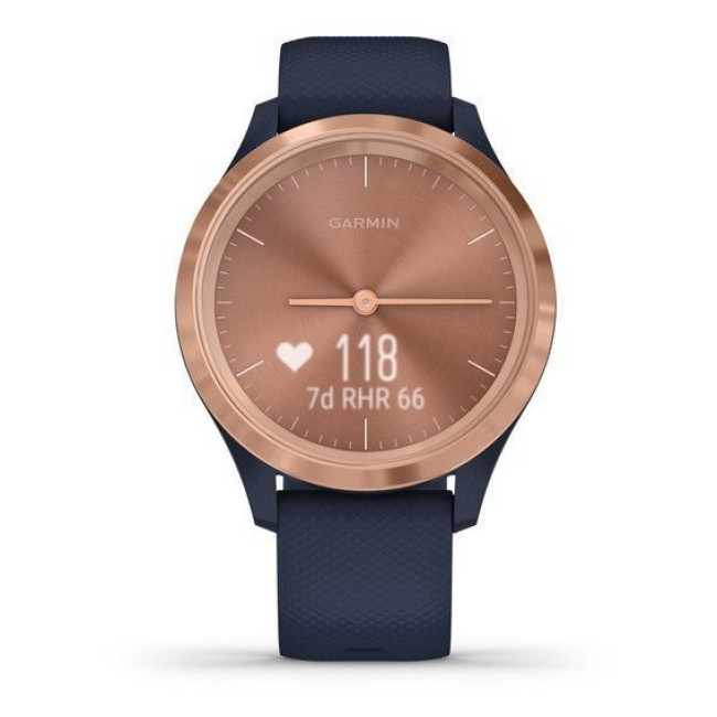 Garmin Vivomove 3s Rose Gold Stainless Steel Bezel w. Navy and Silicone B. (010-02238-03)