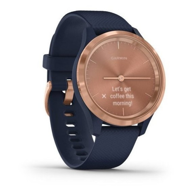 Garmin Vivomove 3s Rose Gold Stainless Steel Bezel w. Navy and Silicone B. (010-02238-03)