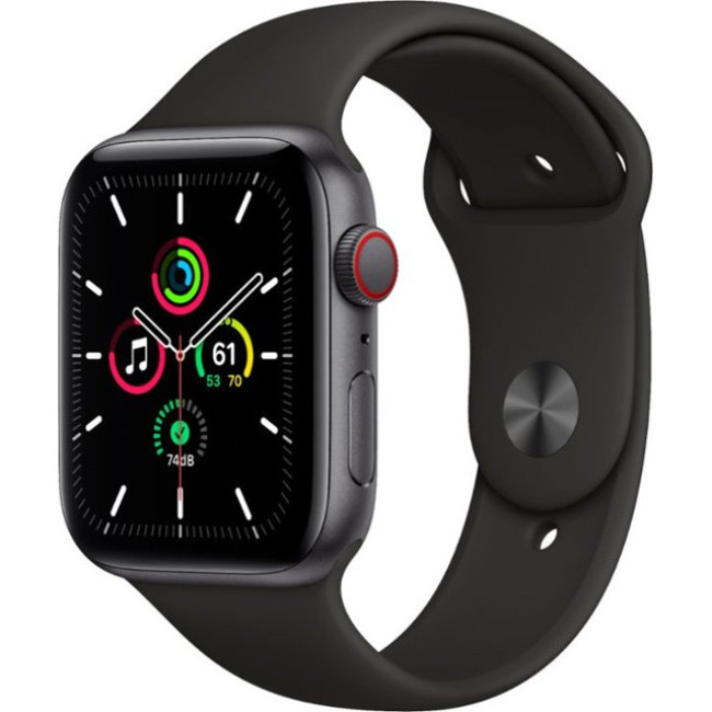 Apple Watch SE GPS + Cellular 44mm Space Gray Aluminum Case with Black Sport B. (MYER2)