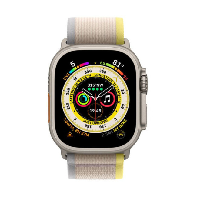 Apple Watch Ultra GPS + Cellular 49mm Titanium Case with Yellow/Beige Trail Loop - S/M (MNHD3/MNHK3)