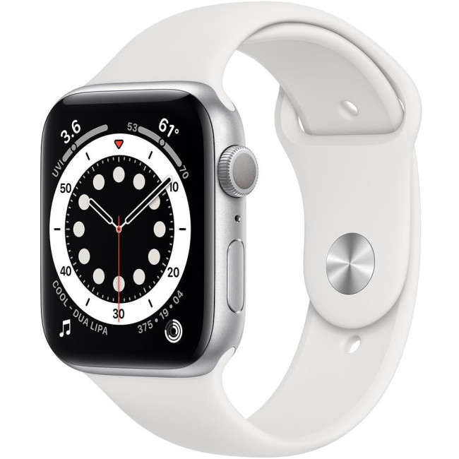 Apple Watch Series 6 GPS 44mm Silver Aluminum Case w. White Sport B. (M00D3)