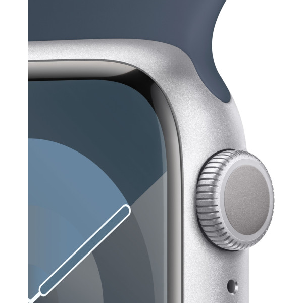 Apple Watch Series 9 GPS 45mm Silver Alu. Case с голубым браслетом - M/L (MR9E3)