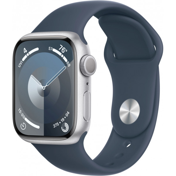 Apple Watch Series 9 GPS 45mm Silver Alu. Case с голубым браслетом - M/L (MR9E3)