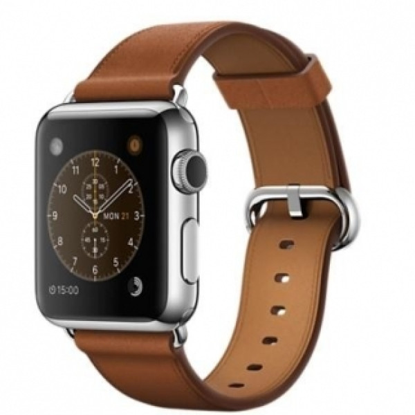 Apple Watch 38mm Stainless Steel with Saddle Brown Classic Buckle (MMF72)