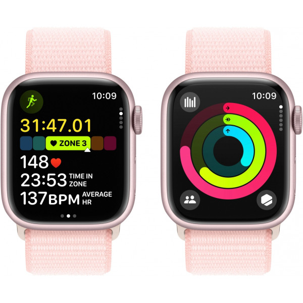 Купити Apple Watch Series 9 GPS 45мм рожевого кольору з рожевим спортивним ремінцем (MR9J3) в інтернет-магазині
