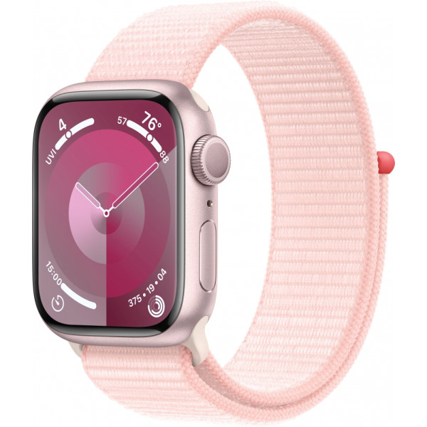 Купити Apple Watch Series 9 GPS 45мм рожевого кольору з рожевим спортивним ремінцем (MR9J3) в інтернет-магазині