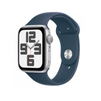 Apple Watch SE 2 GPS + Cellular 44mm Silver Aluminum Case w. Storm Blue Sport Band - M/L (MRHH3)
