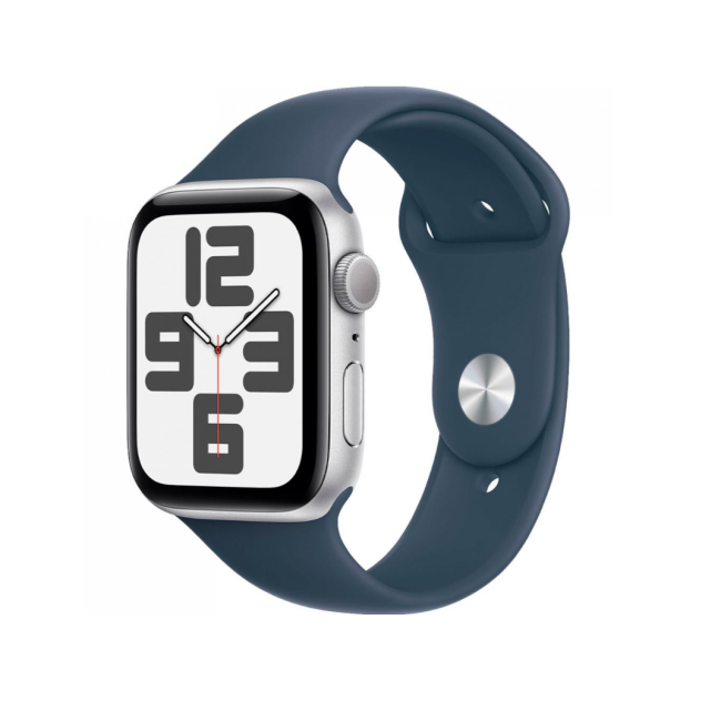 Apple Watch SE 2 GPS + Cellular 44mm Silver Aluminum Case w. Storm Blue Sport Band - M/L (MRHH3)