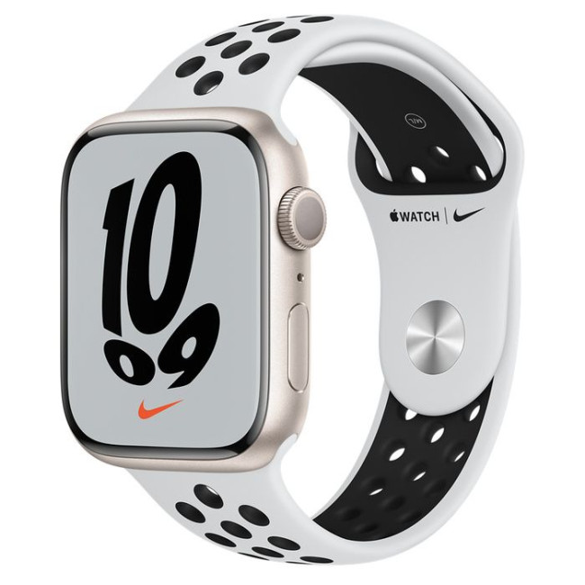 Apple Watch Nike Series 8 GPS 41mm Starlight Aluminum Case w. Summit White/Black Nike S. Band (MPGK3