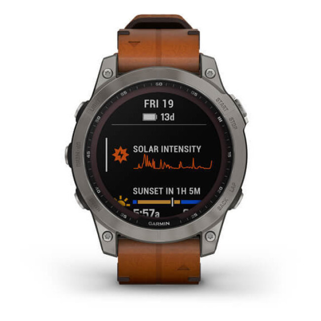 Garmin Fenix 7 Sapphire Solar Titanium with Chestnut Leather Band (010-02540-31)